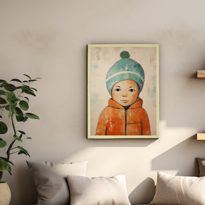 Winter Boy Abstract Canvas: Artisan Wall Decor for Unique Home Ambiance - Elegant and Charming Design