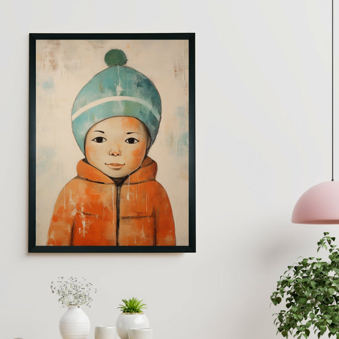 Winter Boy Abstract Canvas: Artisan Wall Decor for Unique Home Ambiance - Elegant and Charming Design