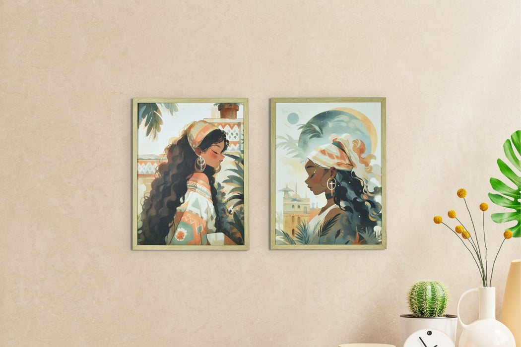 Lady in Orange Set: Artisan Canvas Wall Decor