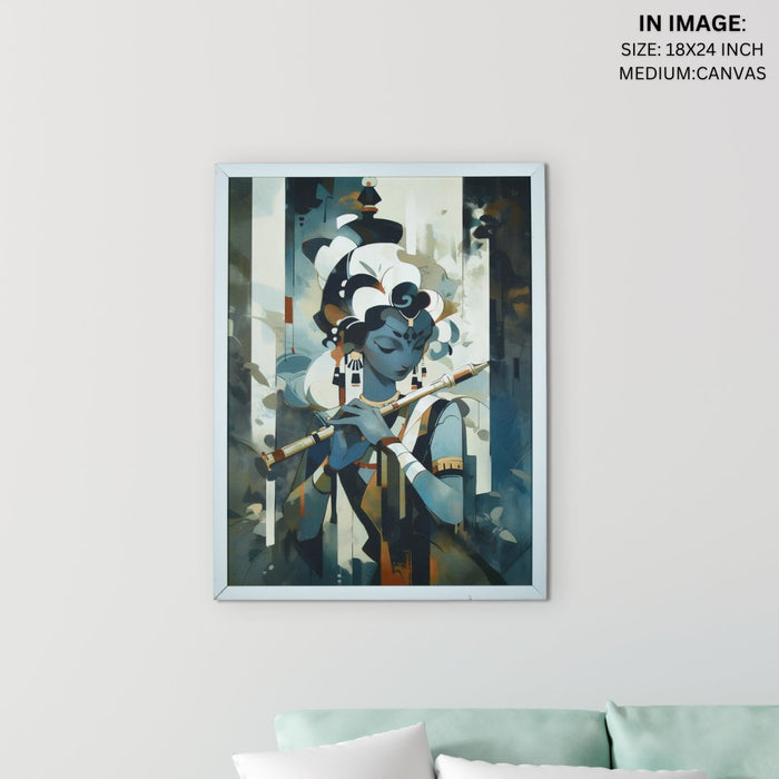 Krishna with Flute Canvas: Premium Wall Decor for Living Room