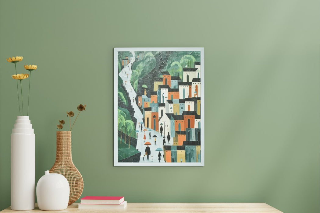 Geometric Buildings: Artisan Canvas Wall Decor Piece