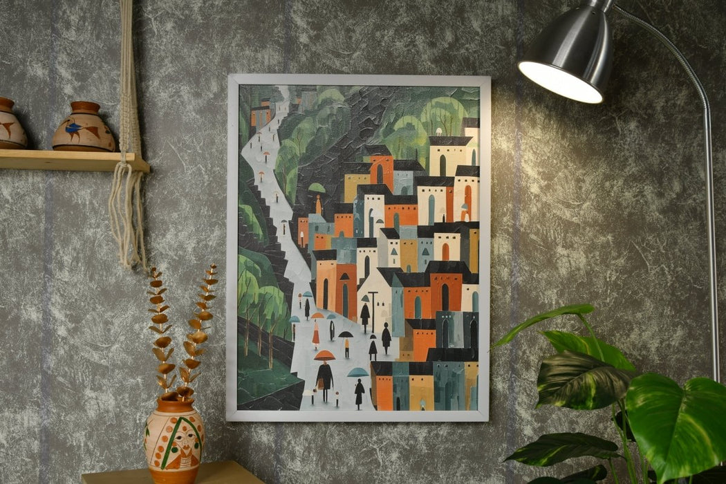 Geometric Buildings: Artisan Canvas Wall Decor Piece