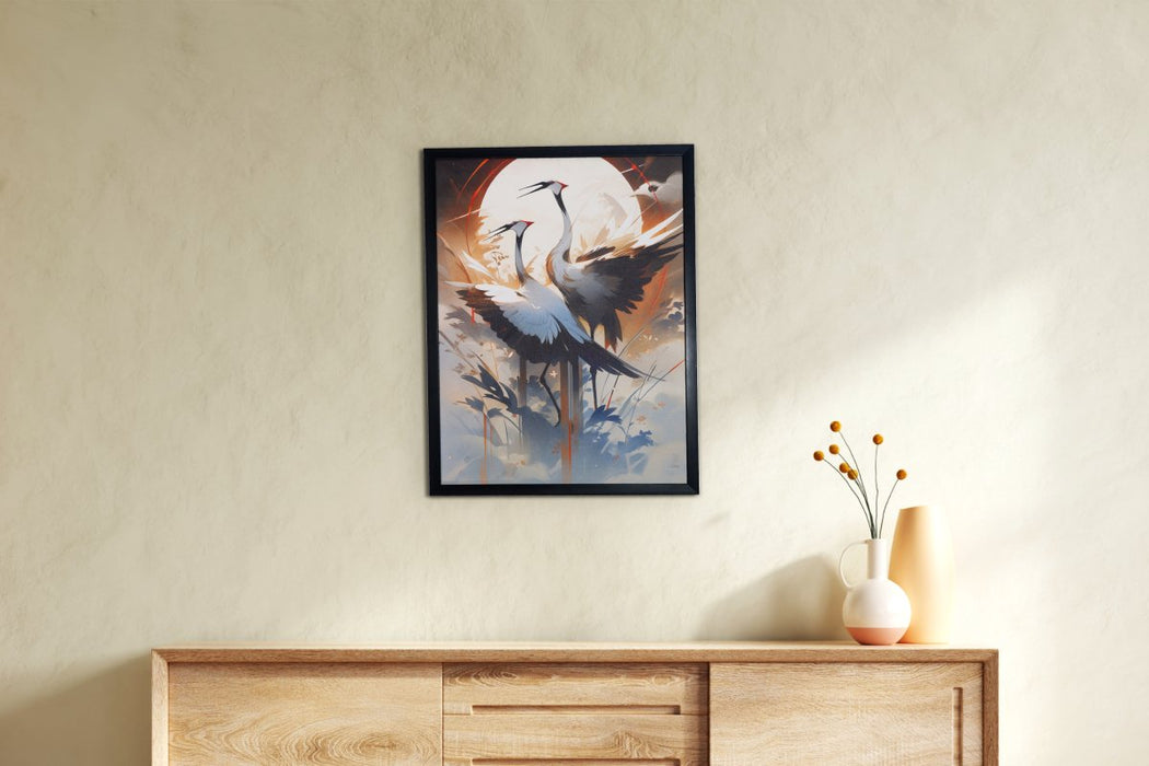 Moonlit Sarus Canvas: Artisan Wall Decor Masterpiece for Home