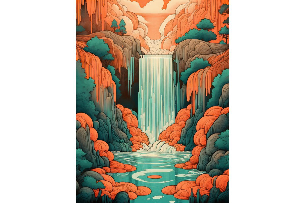 Terracotta Waterfall Canvas: Artisan Home Decor Masterpiece