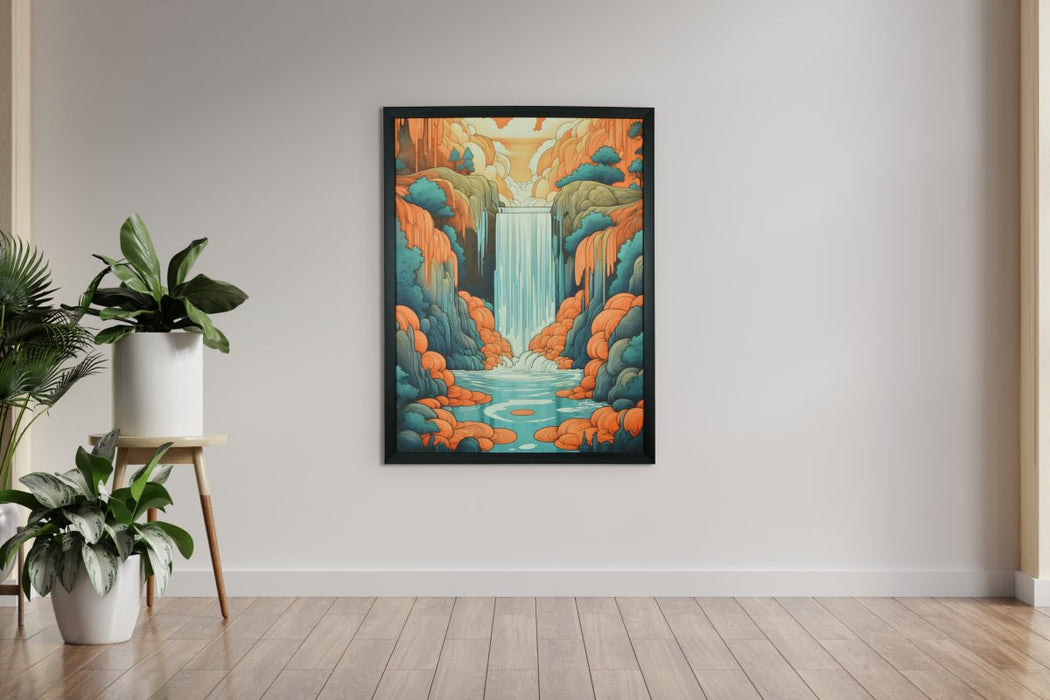 Terracotta Waterfall Canvas: Artisan Home Decor Masterpiece