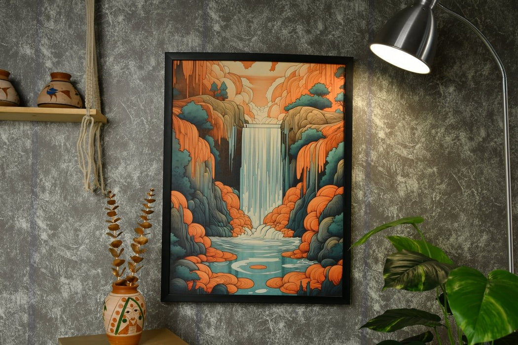 Terracotta Waterfall Canvas: Artisan Home Decor Masterpiece