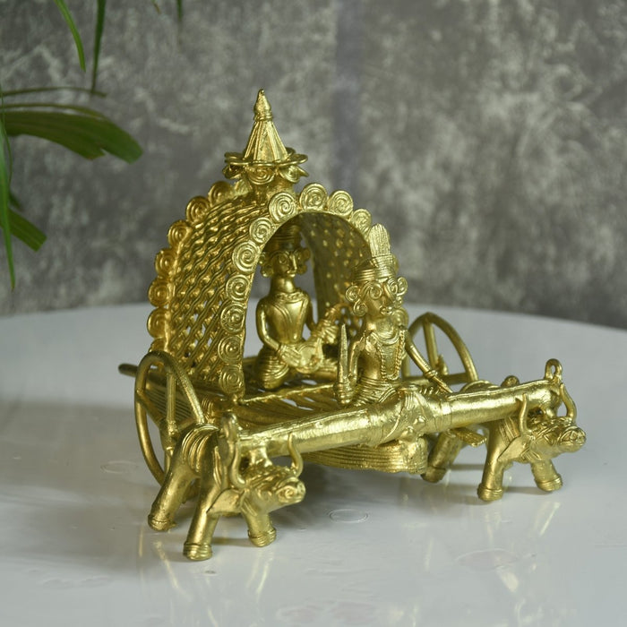 Handmade Dhokra Large Dhokra Craft - Cow Cart Brass Decor tabletop showpiece/figurine made of brass, by artisans, for home decoration and gifting (24cm, large, gold)