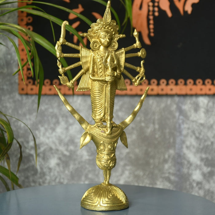 Dhokra Craft - Goddess Durga Mahishasur Mardini Brass Decor