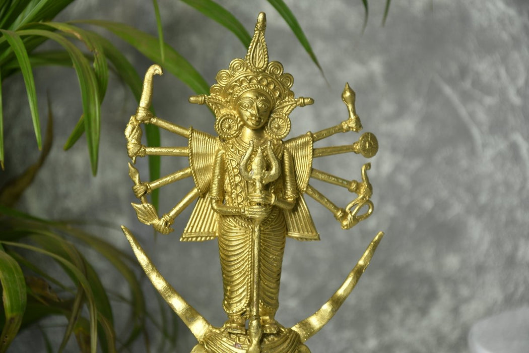 Dhokra Craft - Goddess Durga Mahishasur Mardini Brass Decor