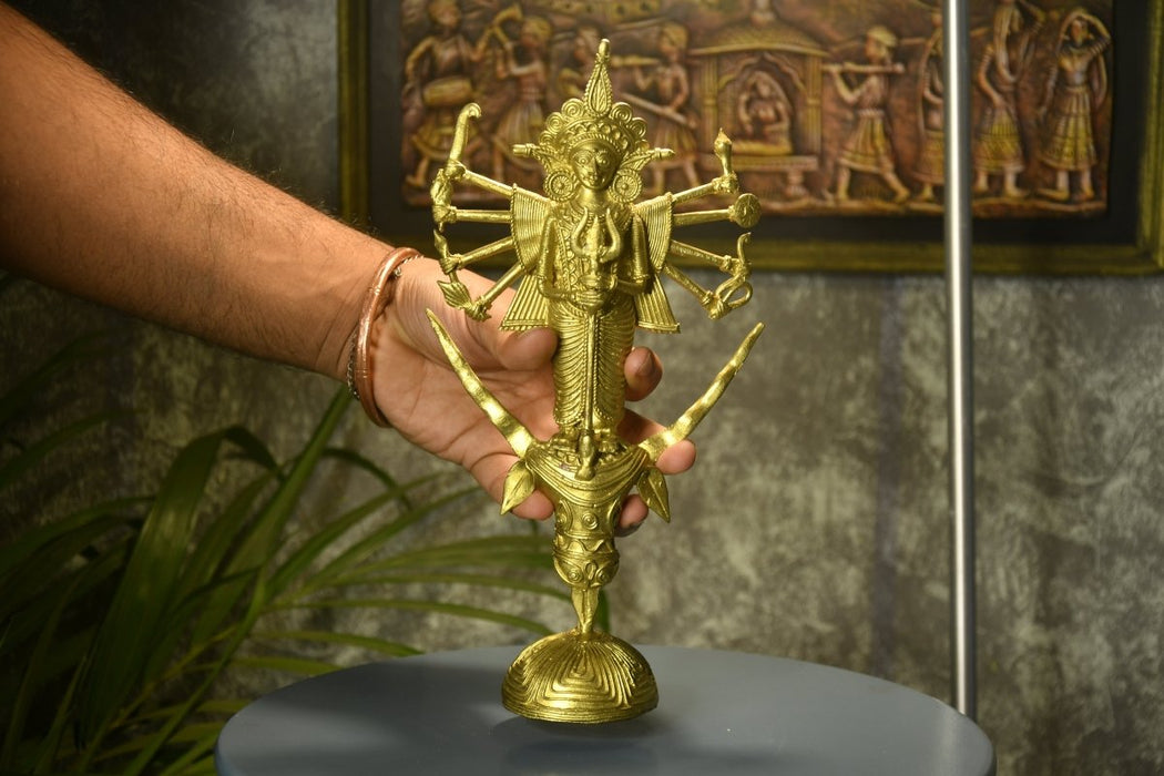 Dhokra Craft - Goddess Durga Mahishasur Mardini Brass Decor