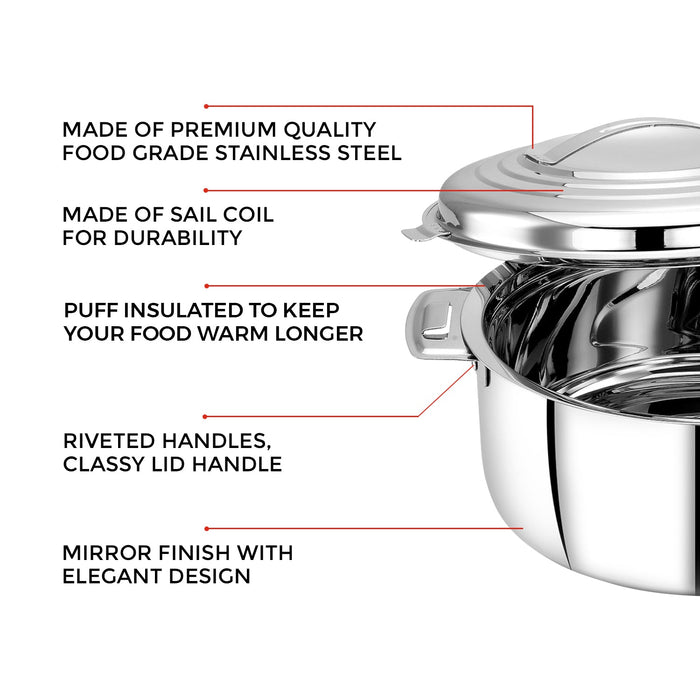 Platina Premium Casserole Gift Set (1000Ml, 1500Ml, 2500Ml) | Riveted Handles | Puf Insulated |