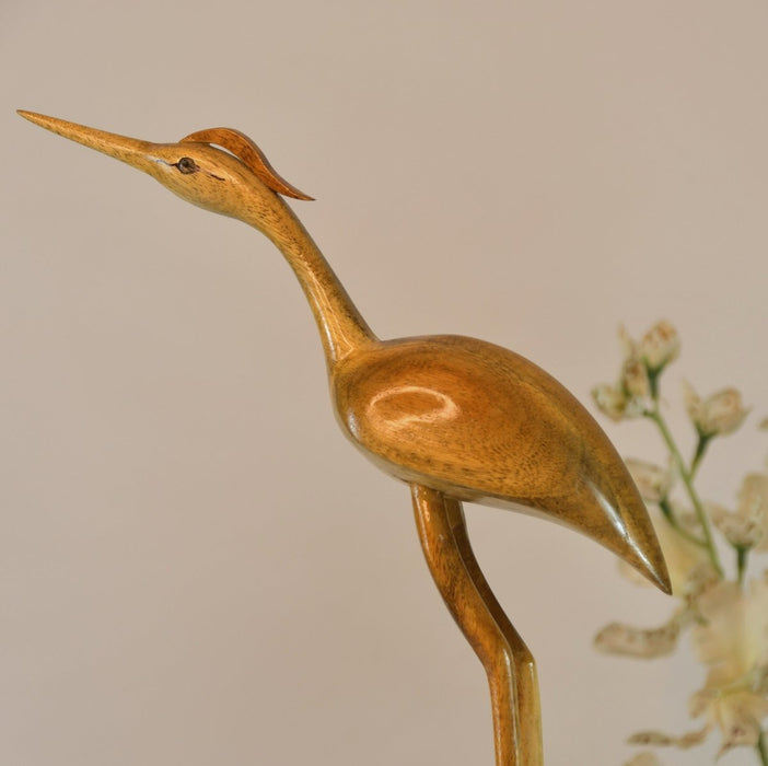 Elegant Wooden Carved Flamingo Sculpture: Premium Abstract Decor Accent