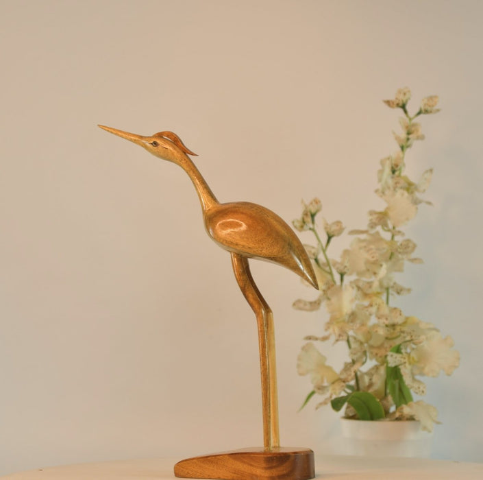 Elegant Wooden Carved Flamingo Sculpture: Premium Abstract Decor Accent