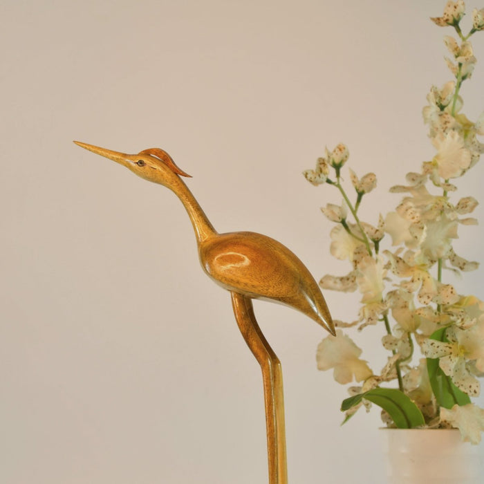 Elegant Wooden Carved Flamingo Sculpture: Premium Abstract Decor Accent