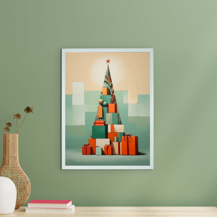 Triangle Tree with Gifts Canvas Wall Decor with Frame