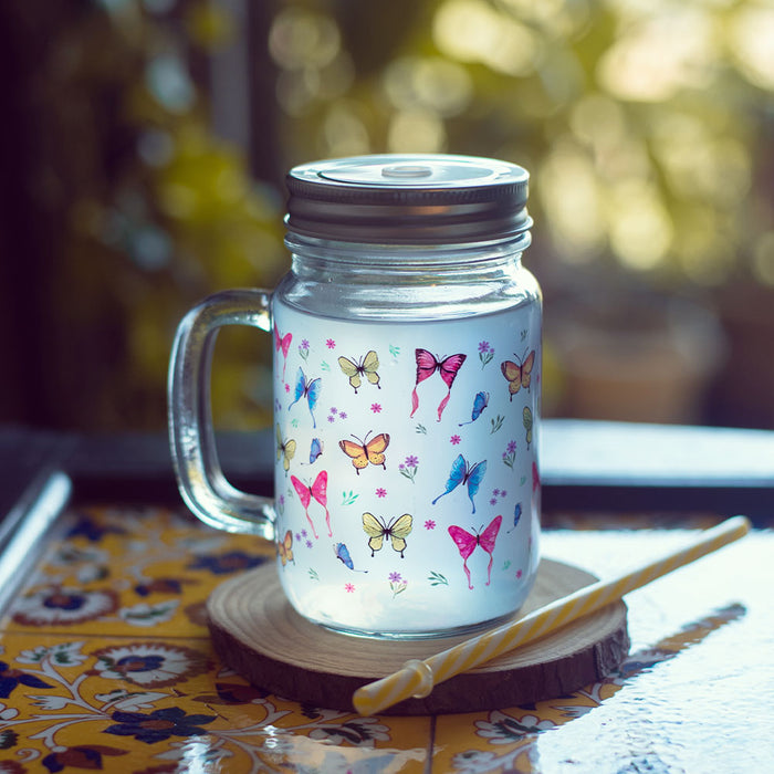 Breathtaking Butterflies Clear Mason Jar