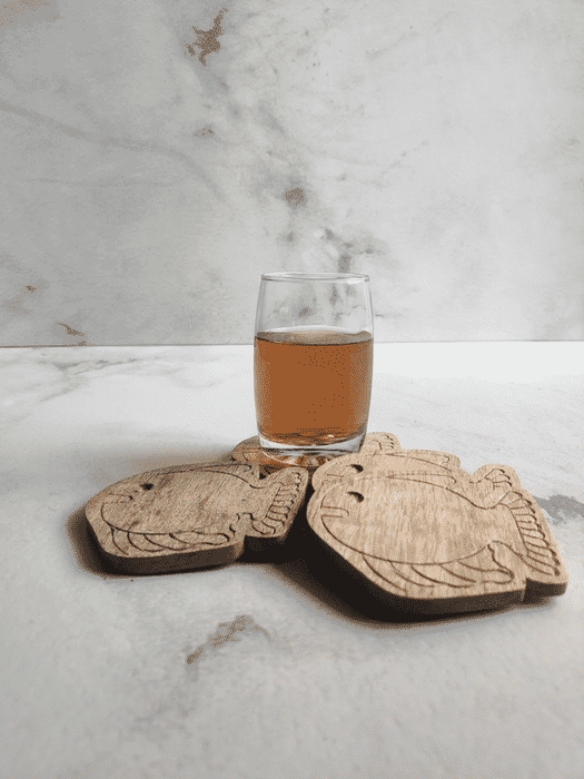 Fish Engraved Wooden Coasters Set Of 4