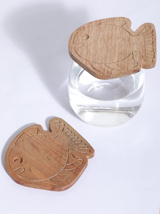 Fish Engraved Wooden Coasters Set Of 4