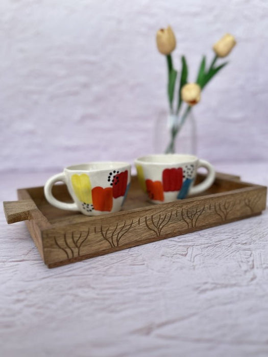 Fish Engraved Wooden Tray With Handles