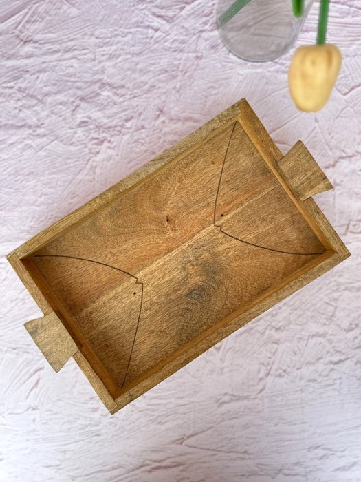 Fish Engraved Wooden Tray With Handles