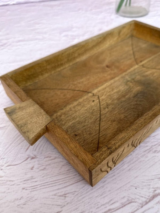 Fish Engraved Wooden Tray With Handles