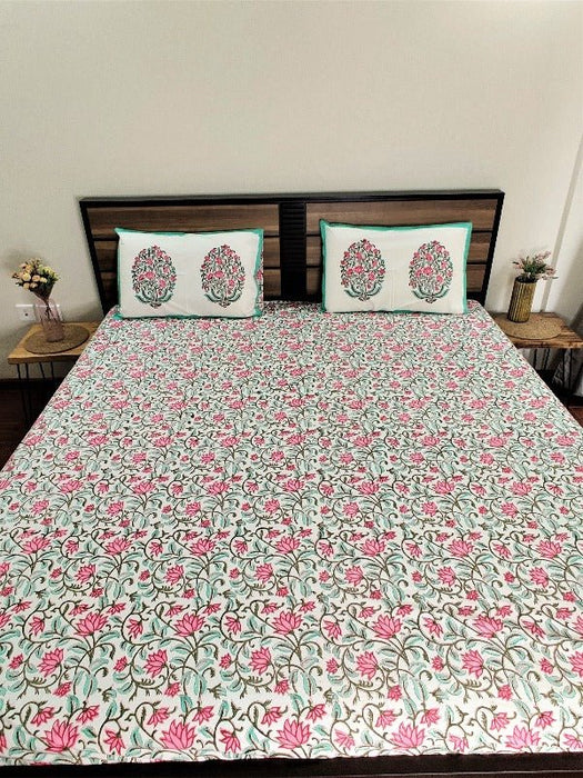 Floral Pastel Green Double Bedsheet