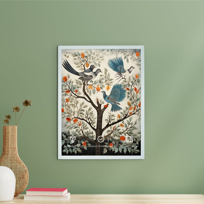 Four Pigeon Abstract Canvas: Artisan Wall Decor for Elegant Home