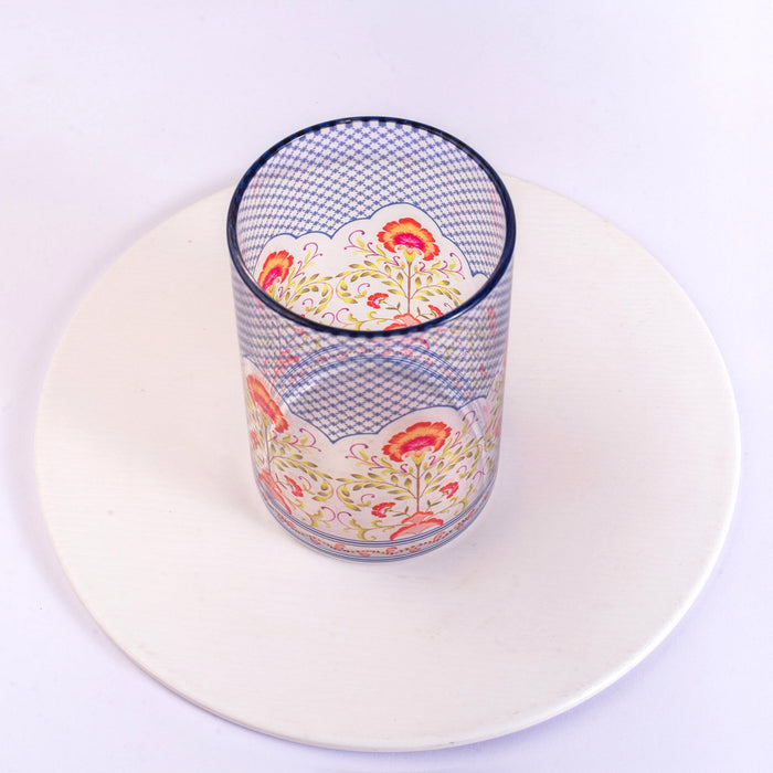 Floral Jali Print Glass Tumblers - Set of 4 and 6