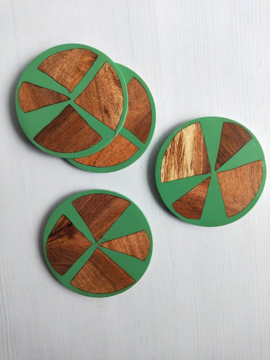 Wooden Green Wood & Resin Coasters Set Of 4