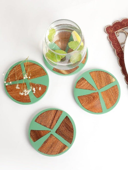 Wooden Green Wood & Resin Coasters Set Of 4