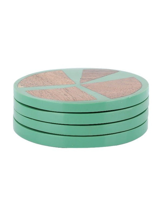 Wooden Green Wood & Resin Coasters Set Of 4