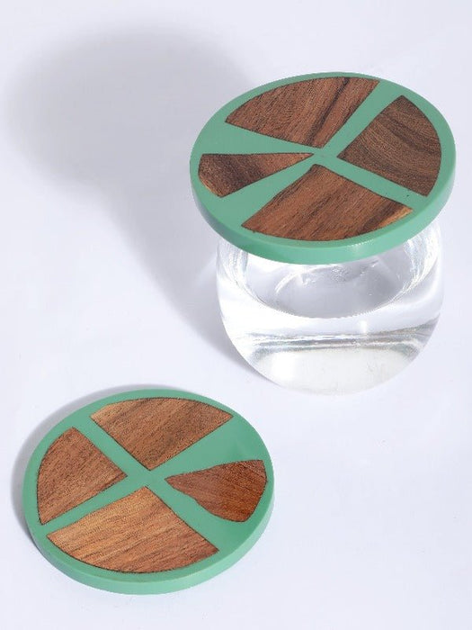 Wooden Green Wood & Resin Coasters Set Of 4