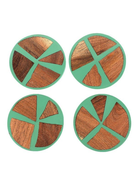 Wooden Green Wood & Resin Coasters Set Of 4