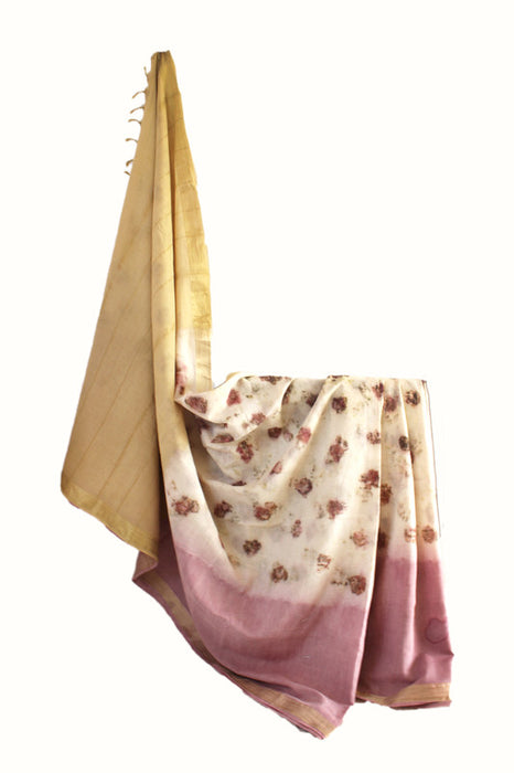 Experience Bageeya's   'Krishna' Temple Elegance: Handwoven Cotton with Marigold & Rose Prints