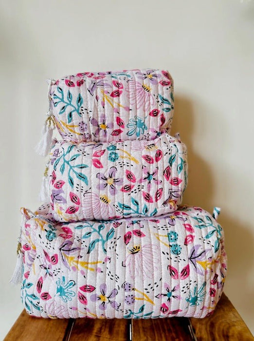 Handblockprinted Cosmetic Pouch Set Of 3