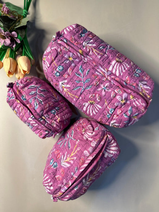 Handblockprinted Cosmetic Pouch Set Of 3