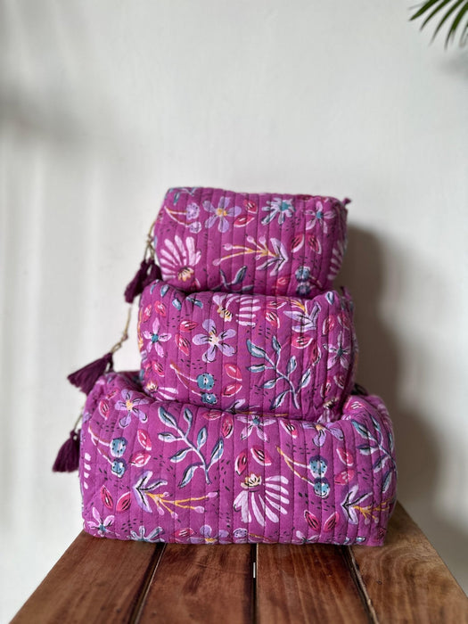 Handblockprinted Cosmetic Pouch Set Of 3