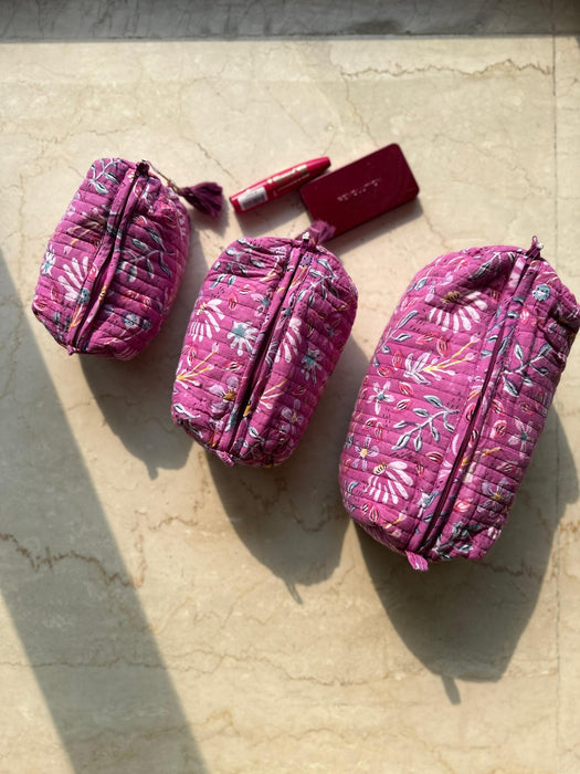 Handblockprinted Cosmetic Pouch Set Of 3