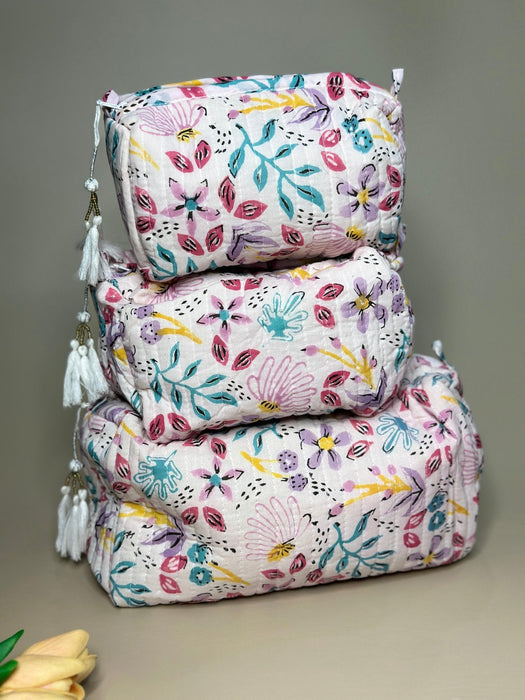 Handblockprinted Cosmetic Pouch Set Of 3