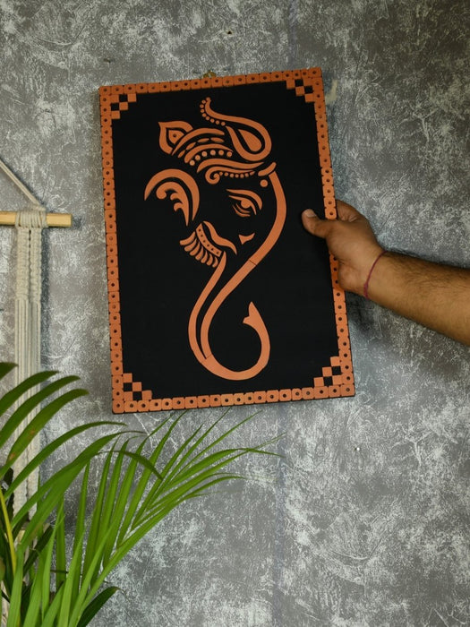 Abstract terracotta ganesh wall decor