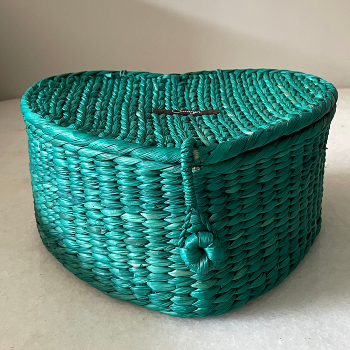 Kauna Straw Handwoven Heart In A Box - Teal