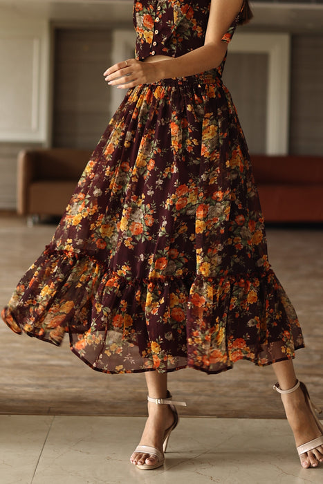 BROWN FLORAL SKIRT