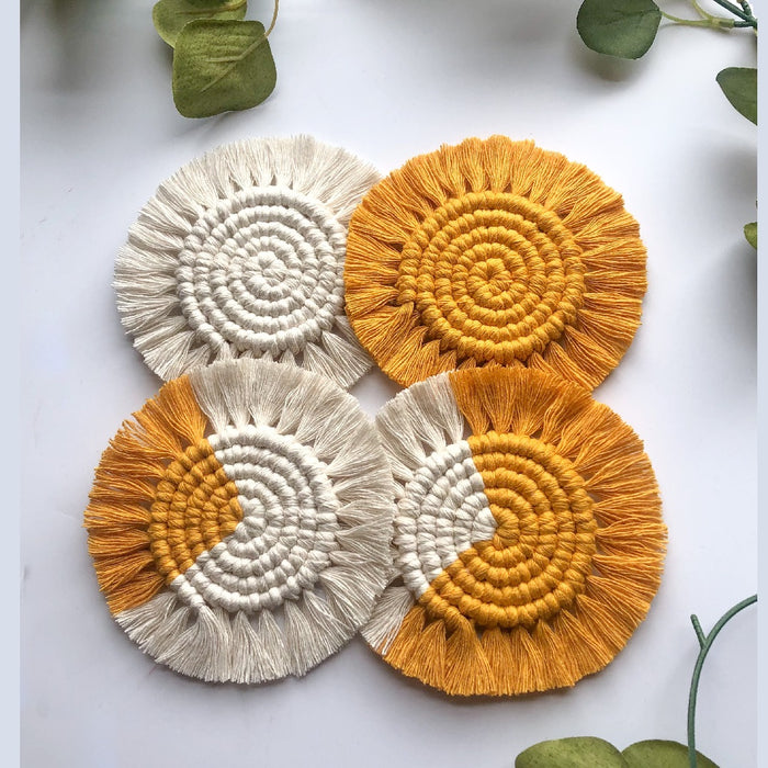 Macrame Pepper Mustard Tea Coasters (Set Of 4)