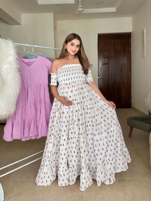 Kyra Off-Shoulder Tiered Maxi Maternity Dress