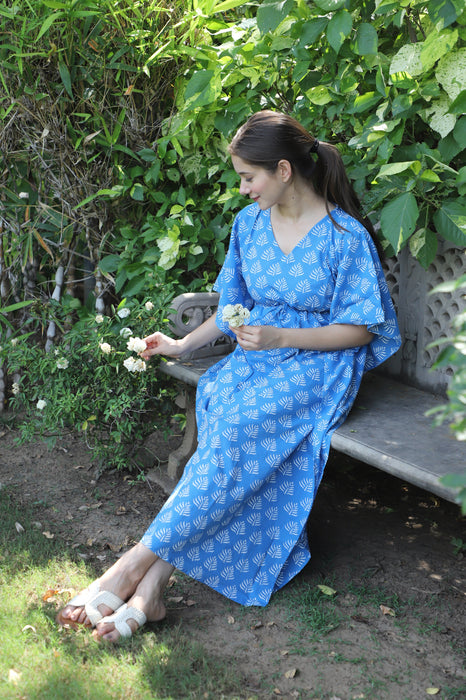 Mousha Blue Hand Block Cotton Kaftan