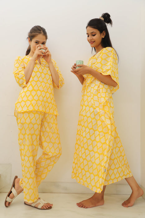 Light & Sunny Hand Block Cotton Kaftan