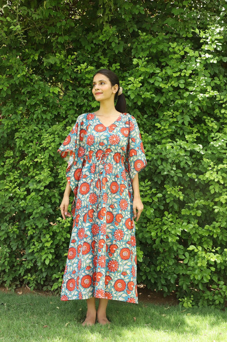 Blue Mist Hand Block Kaftan