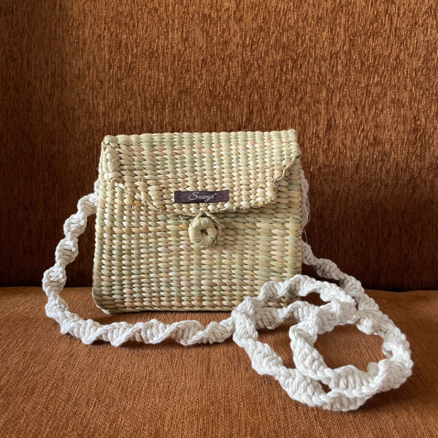 Neutral Straw Macrame Sling Bag | White