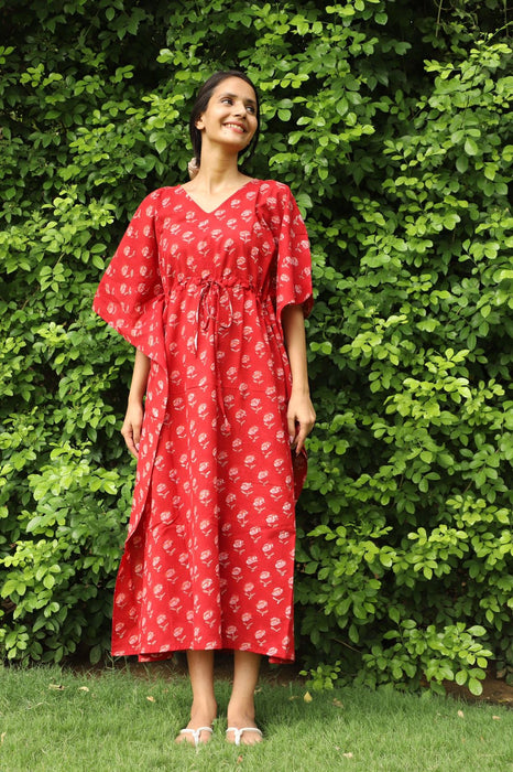 Rosette Hand Block Print Ankle Length Kaftan