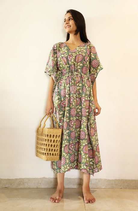 Siya Hand Block printed Cotton Ankle length Kaftan